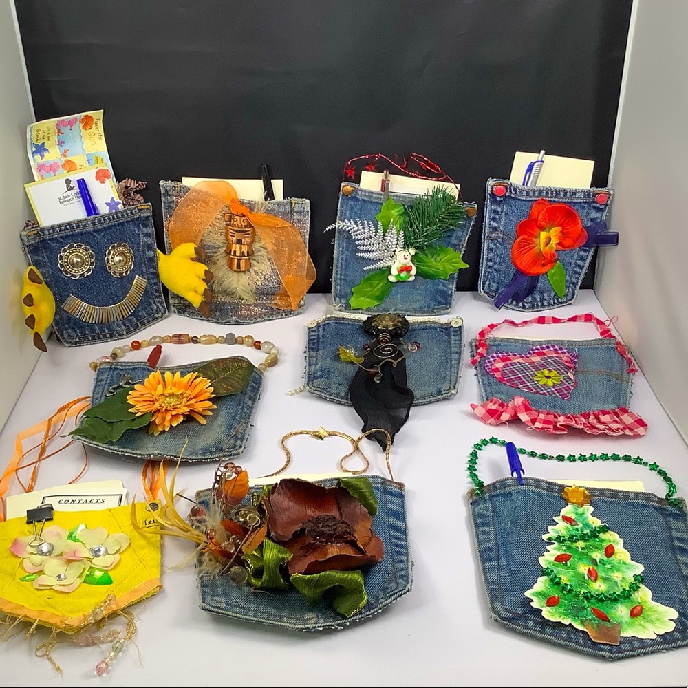 Handcrafted Jean Pocket Stationary Caddy Set of 10 Holidays